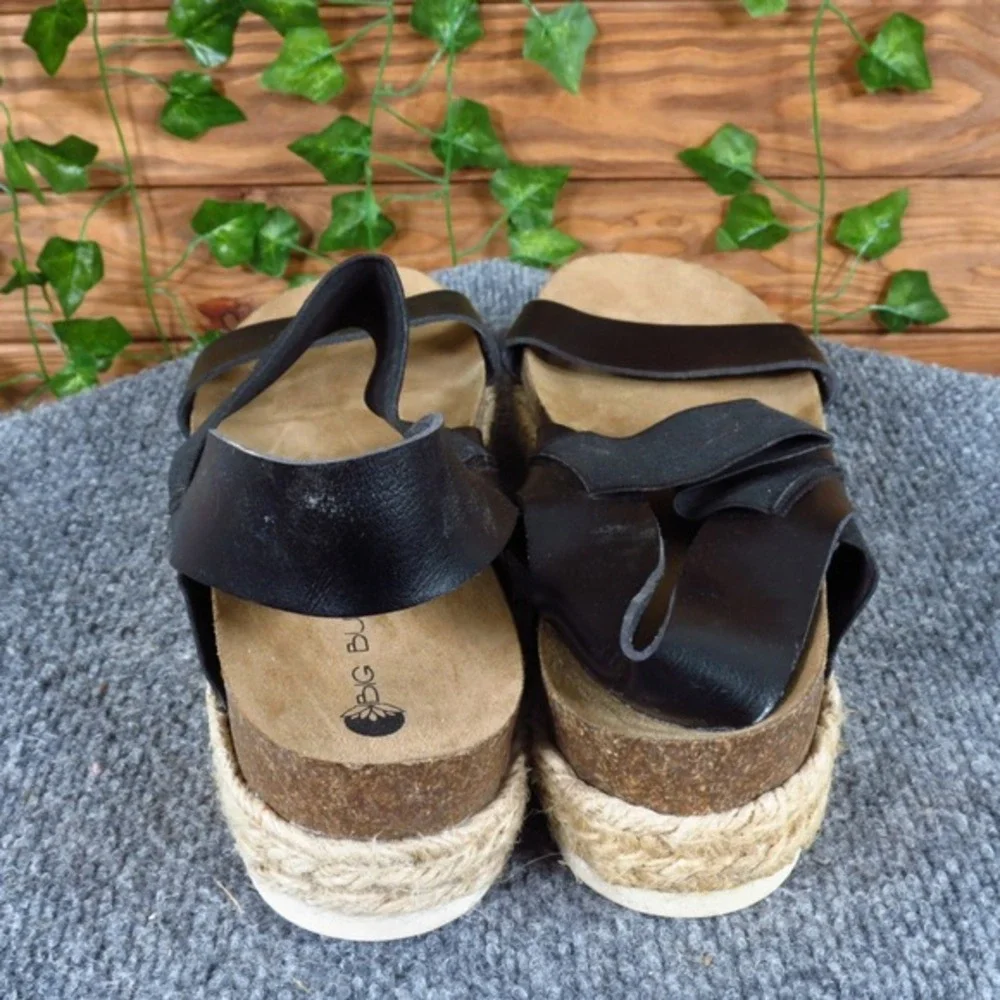 Big Buddha Womens Black Platform Espadrille Sandals Size 9‎ Cork Jute Flatform